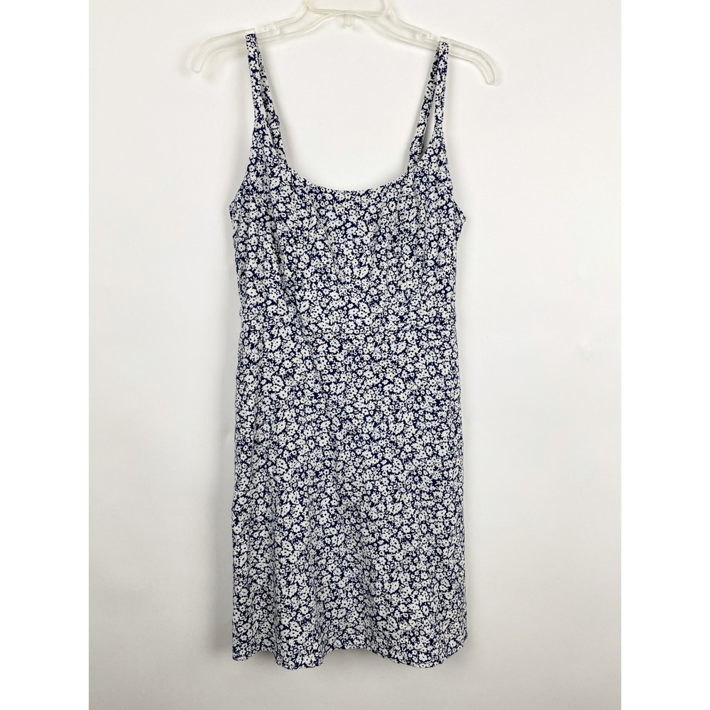 Old Navy Cami Mini Ditsy Floral Linen Blend Smocked Back Dress Womens Small Navy